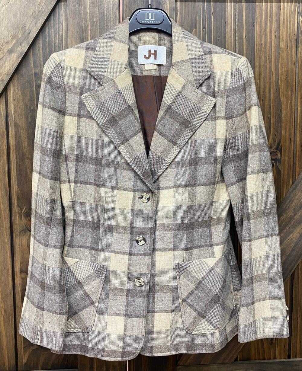 VTG 1980s JH Collectibles USA Union Made wool tweed plaid 3-button blazer 8-9